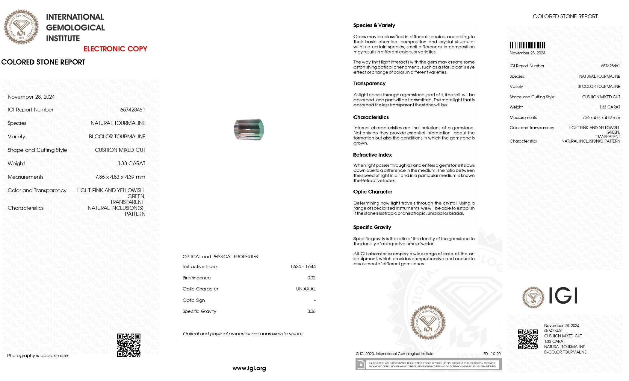 1.33 Ct. Bi Color Tourmaline from Mozambique