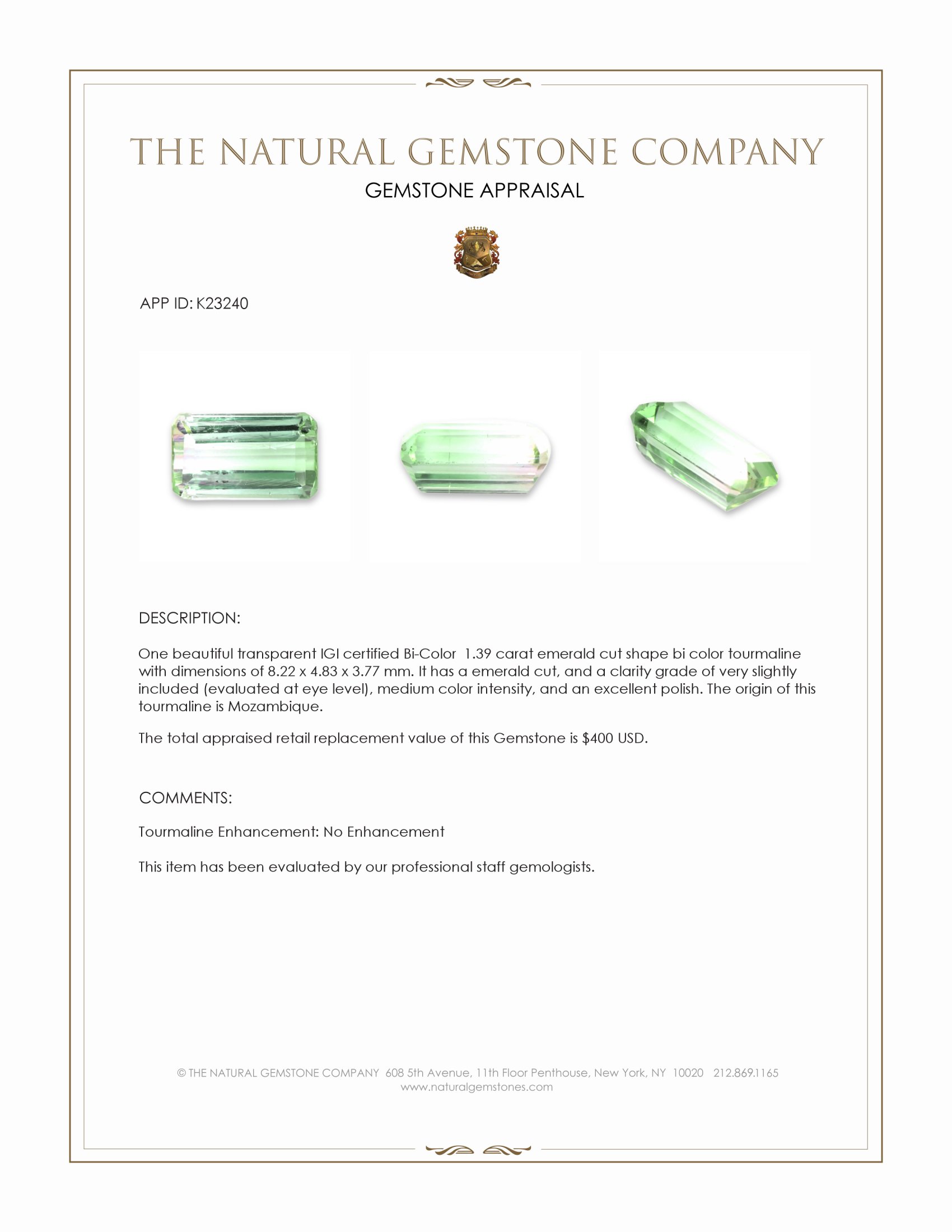 1.39 Ct. Bi Color Tourmaline from Mozambique