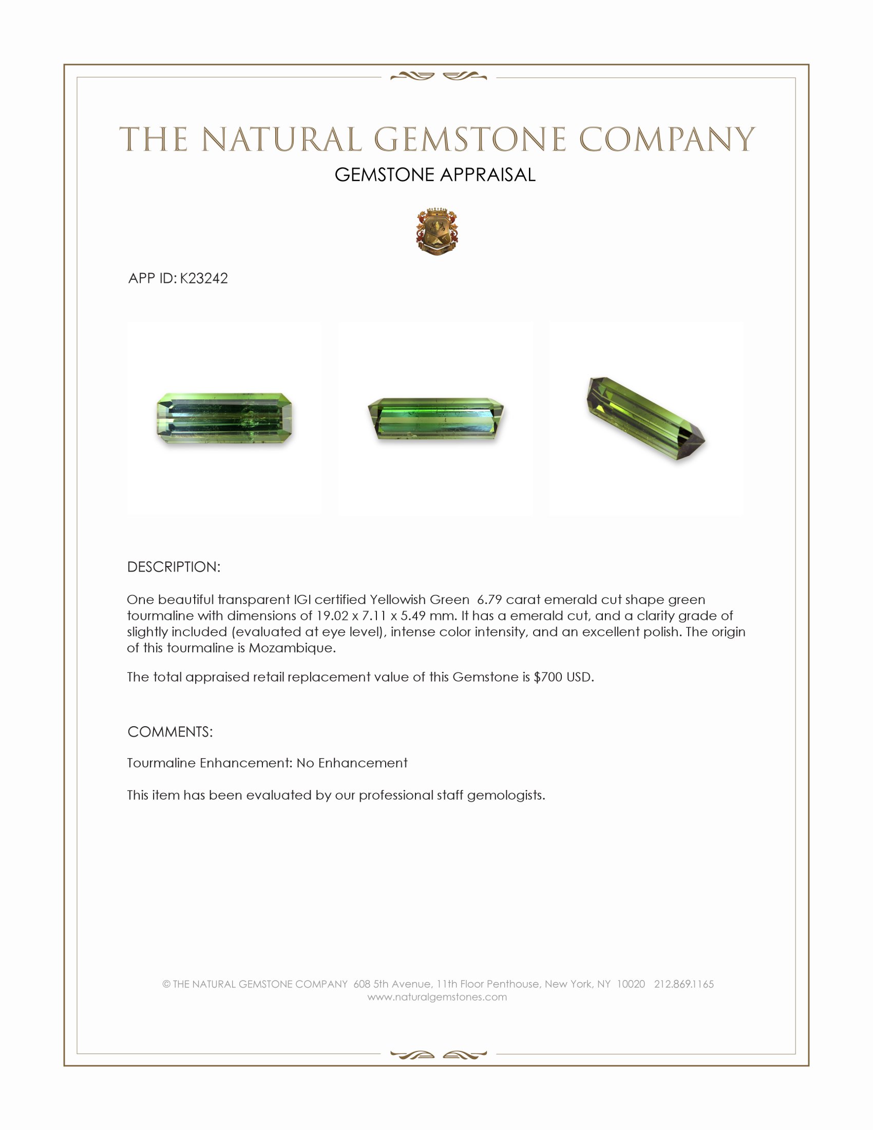 6.79 Ct. Tourmaline from Mozambique