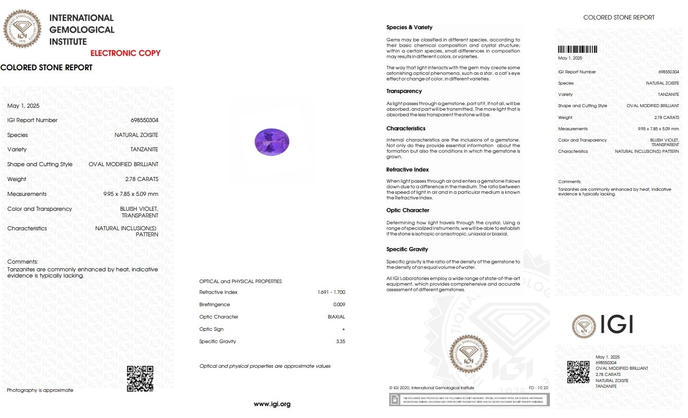 2.78 Ct. Tanzanite from Tanzania