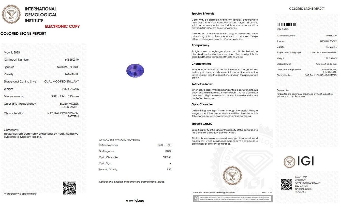 2.82 Ct. Tanzanite from Tanzania