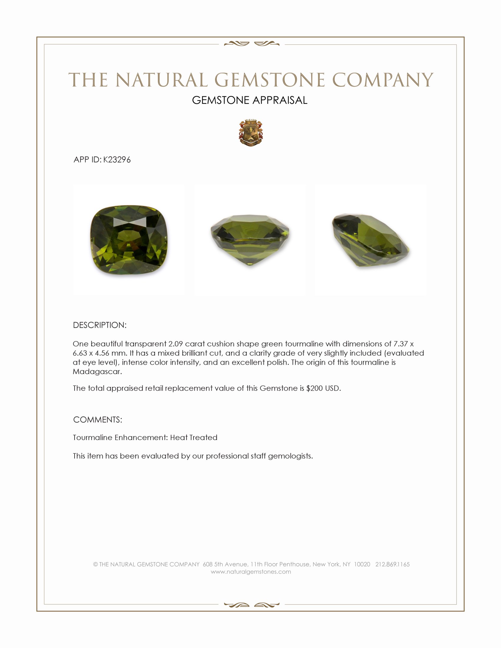 2.09 Ct. Green Tourmaline from Madagascar