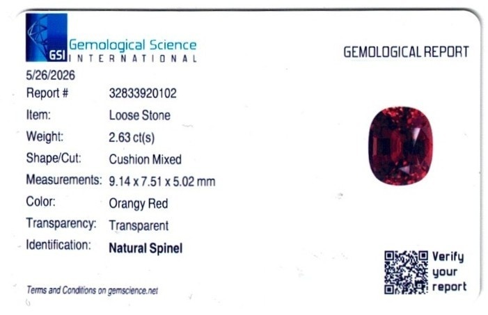 2.63 Ct. Orangish Red Spinel from Tanzania