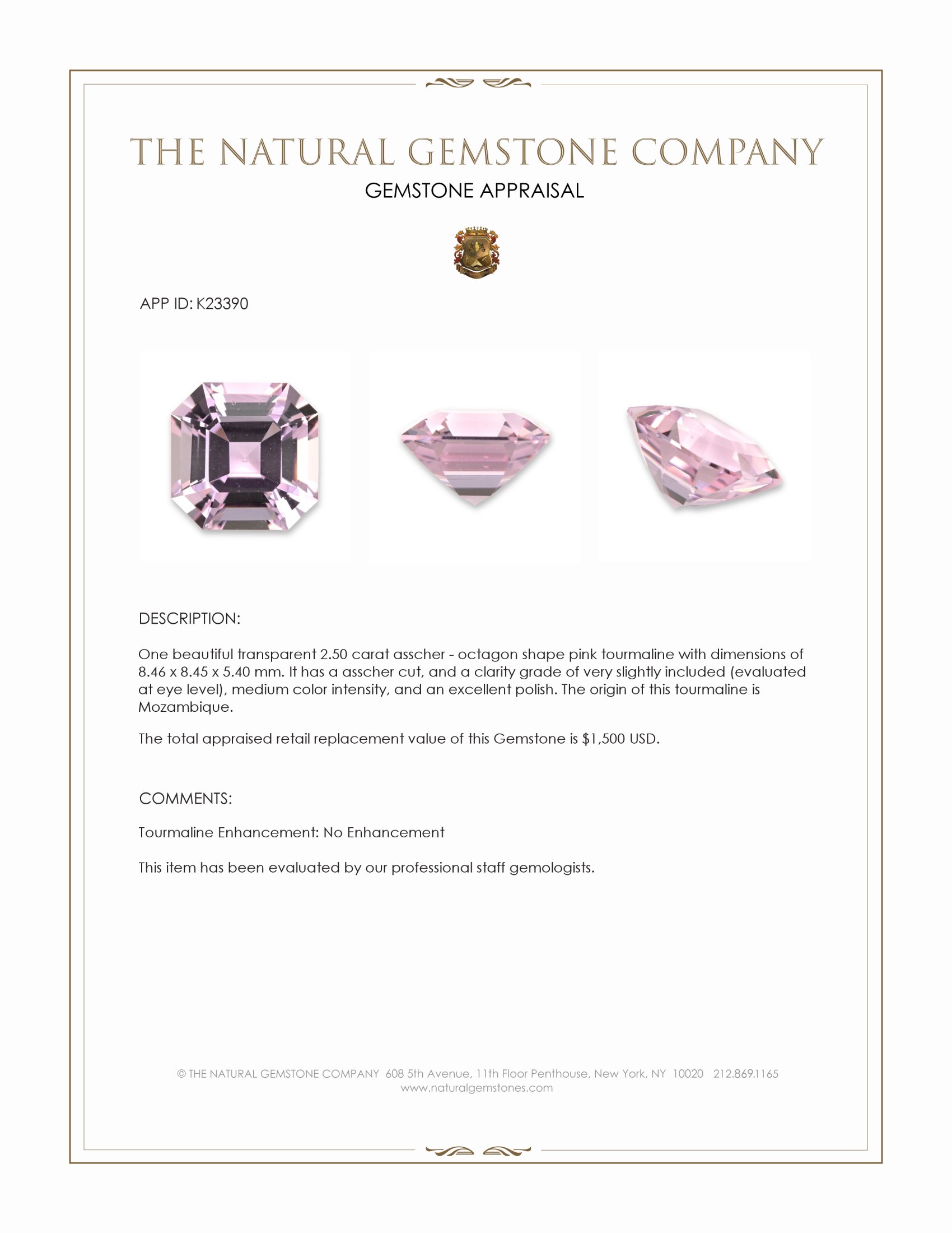 2.50 Ct. Pink Tourmaline from Mozambique