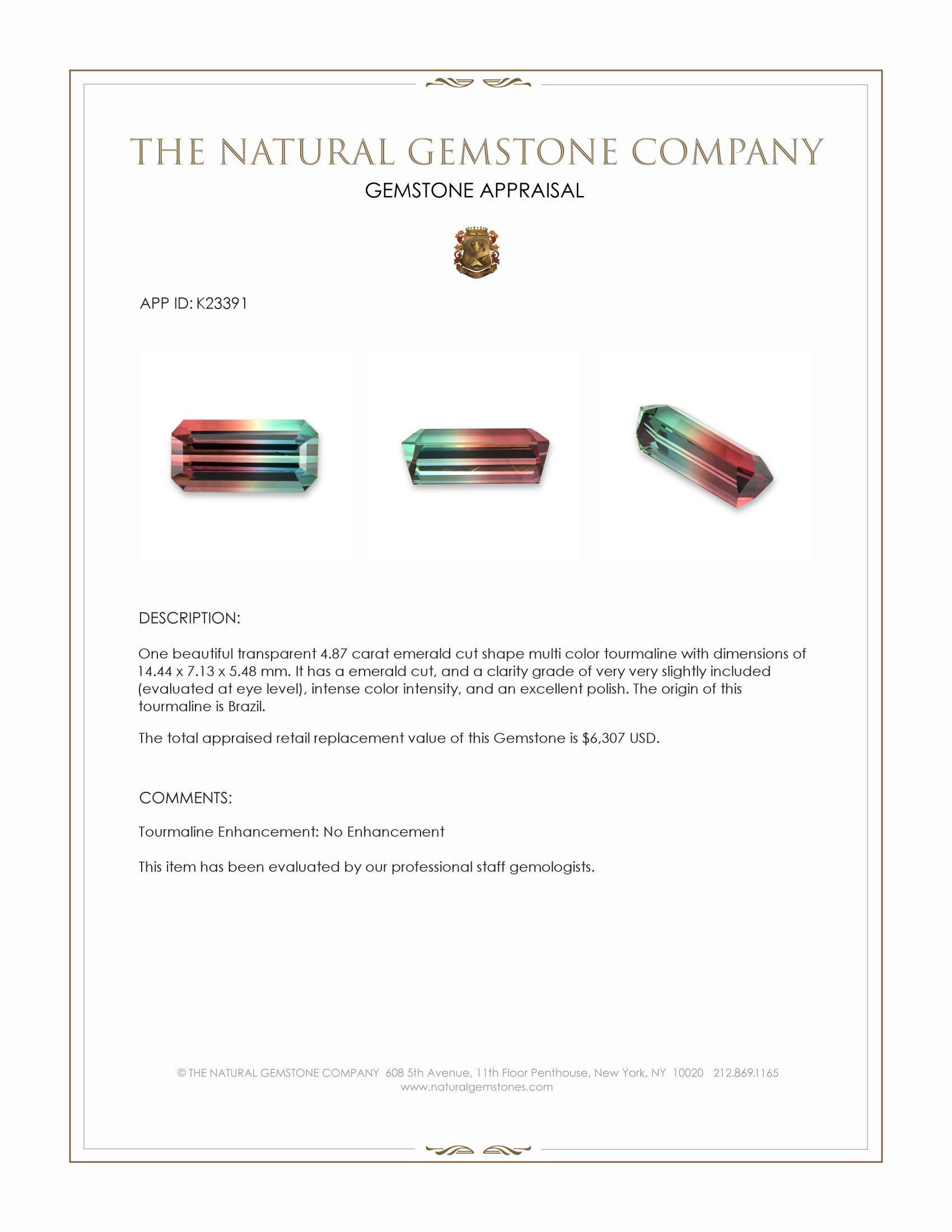 4.87 Ct. Multi Color Tourmaline from Brazil