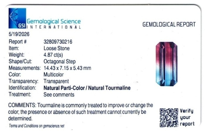 4.87 Ct. Multi Color Tourmaline from Brazil