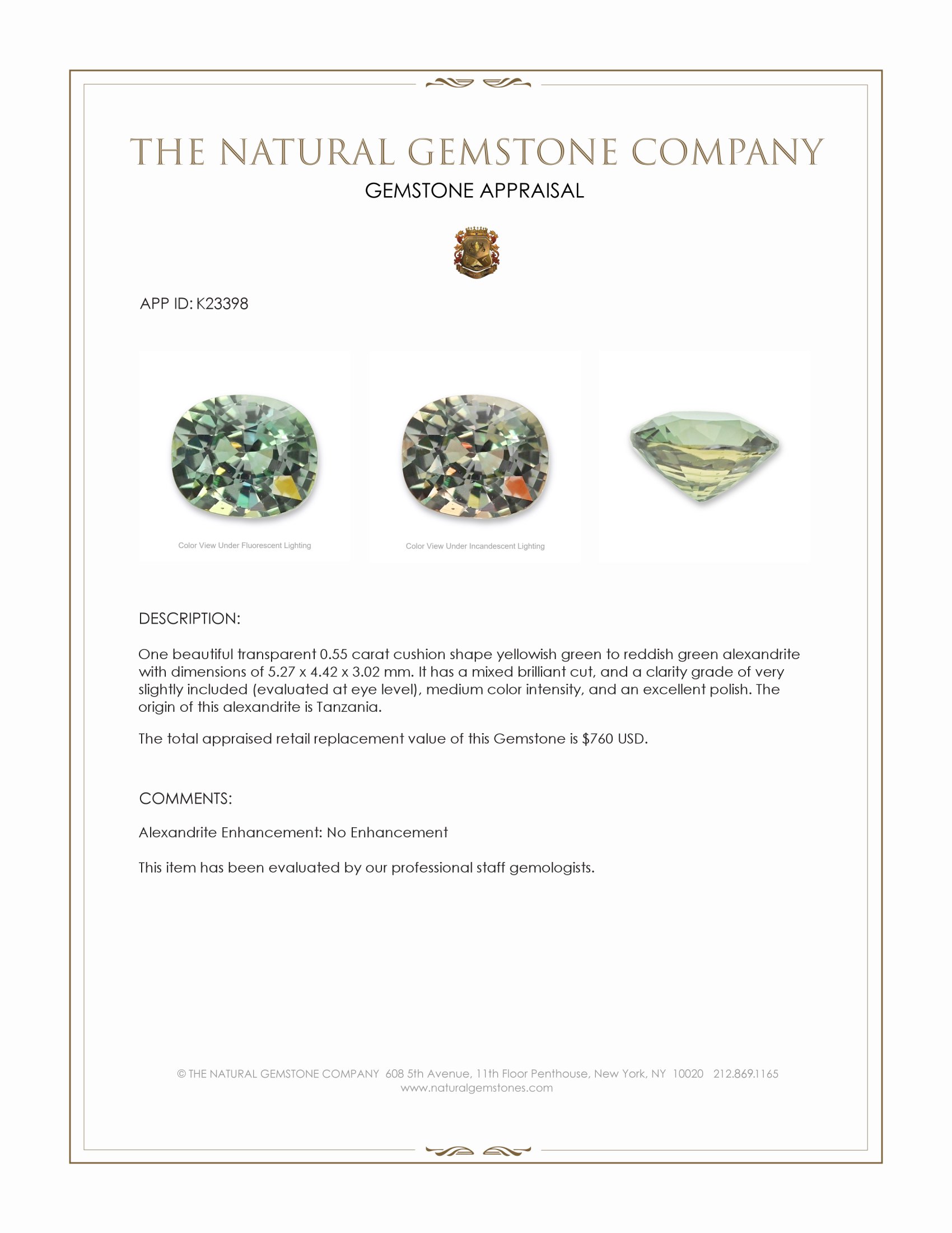 0.55 Ct. Alexandrite from Tanzania