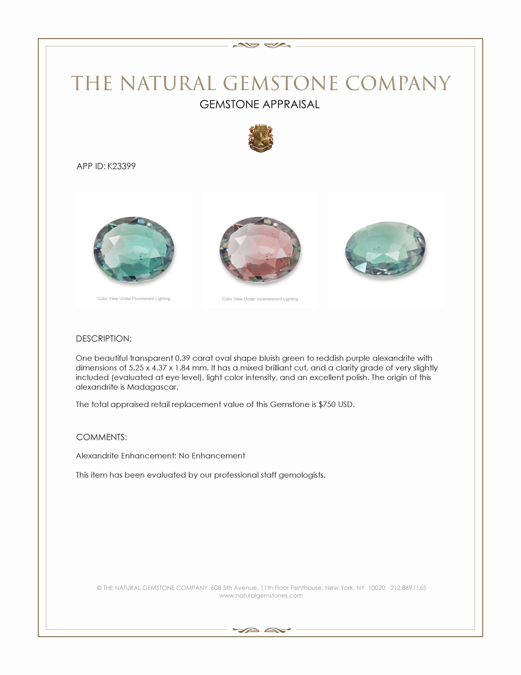 0.39 Ct. Alexandrite from Madagascar