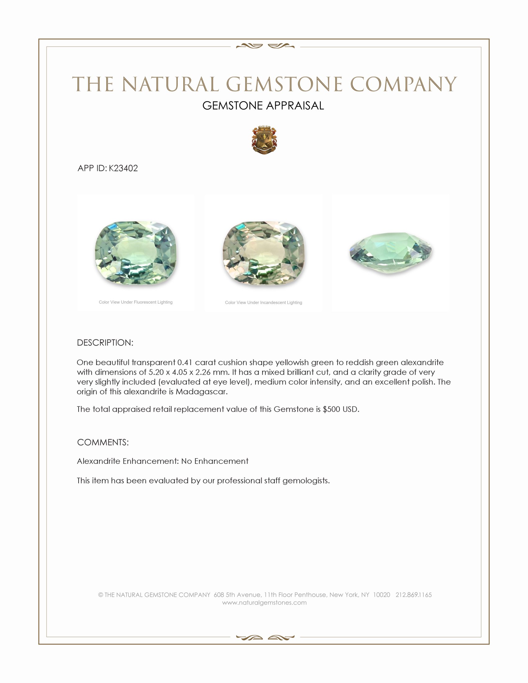 0.41 Ct. Alexandrite from Madagascar