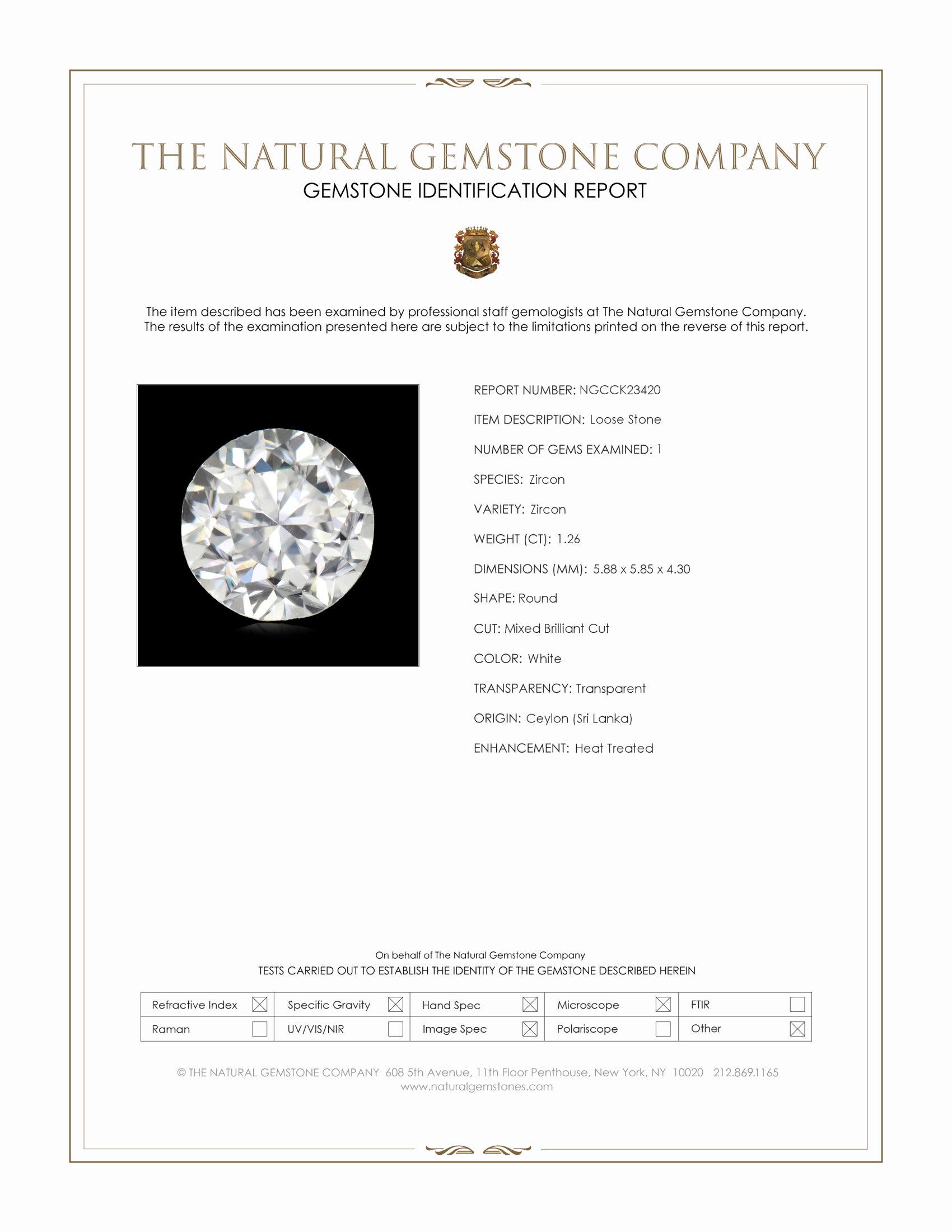 1.26 Ct. White Zircon from Ceylon (Sri Lanka)