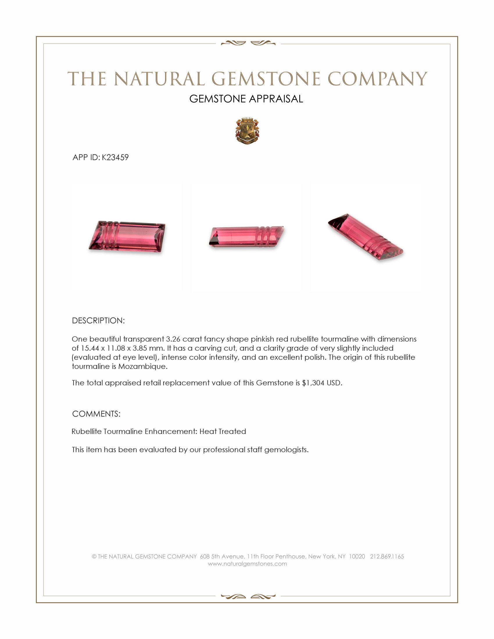 3.26 Ct. Pinkish Red Rubellite Tourmaline from Mozambique
