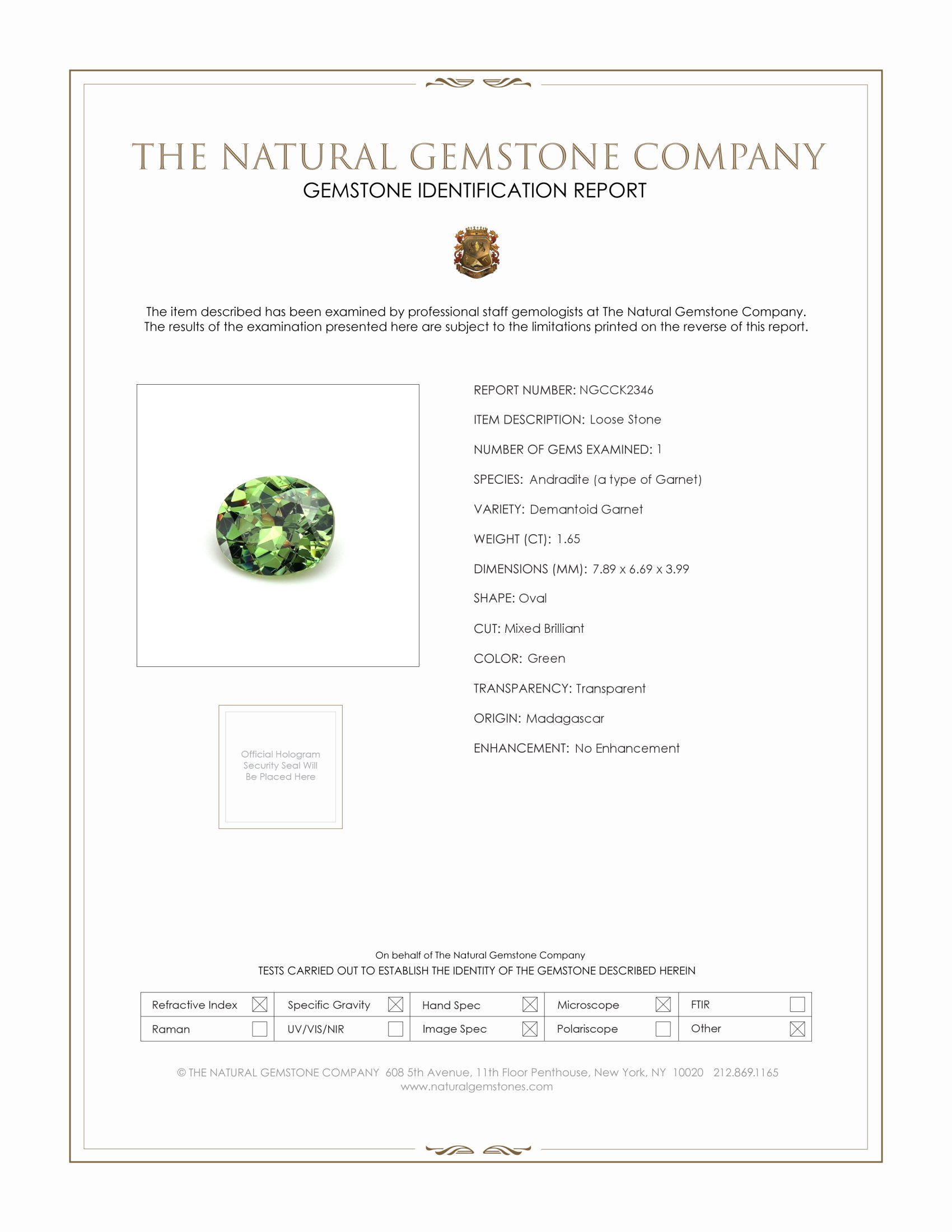 1.65 Ct. Demantoid Garnet from Madagascar
