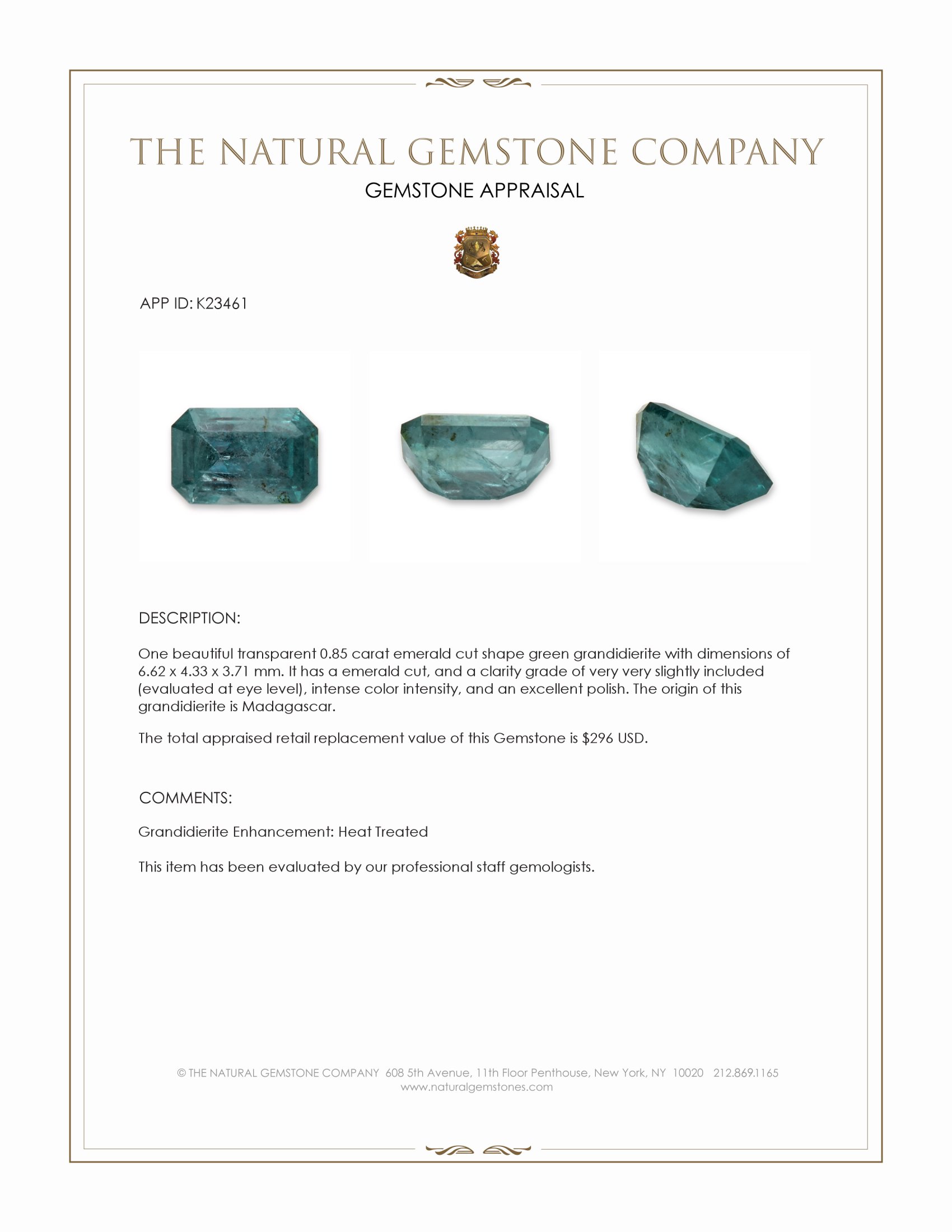 0.85 Ct. Green Grandidierite from Madagascar