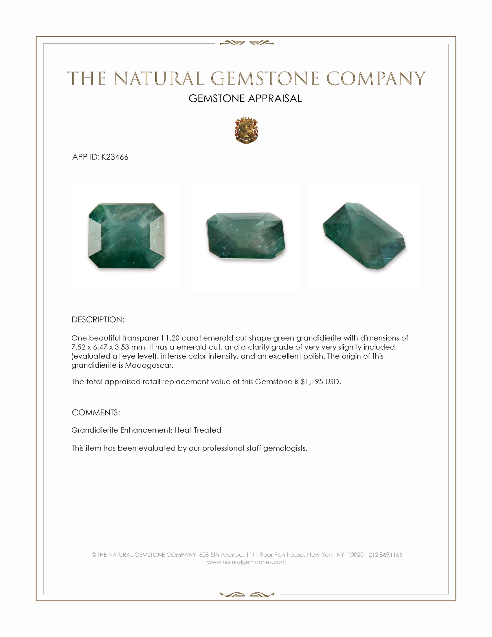 1.20 Ct. Green Grandidierite from Madagascar