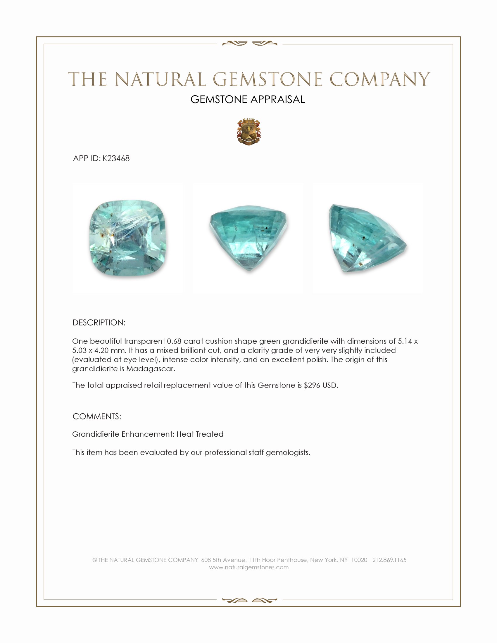 0.68 Ct. Greenish Blue Grandidierite from Madagascar