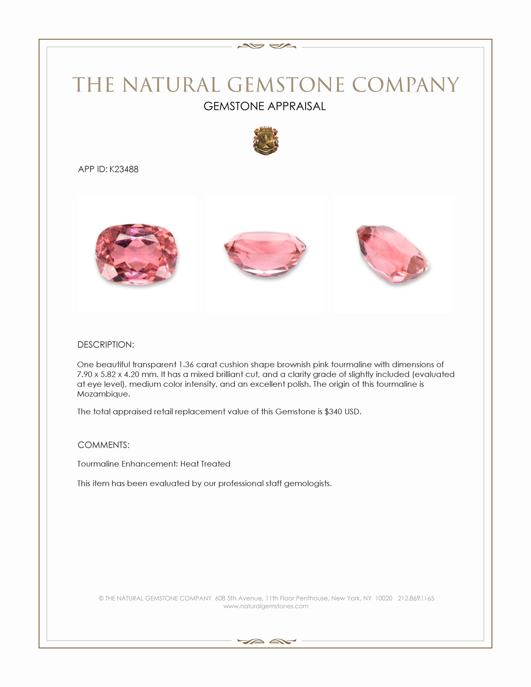 1.36 Ct. Brownish Pink Tourmaline from Mozambique