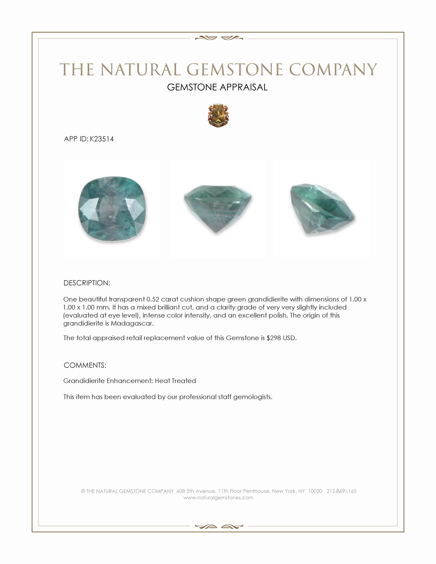 0.52 Ct. Green Grandidierite from Madagascar
