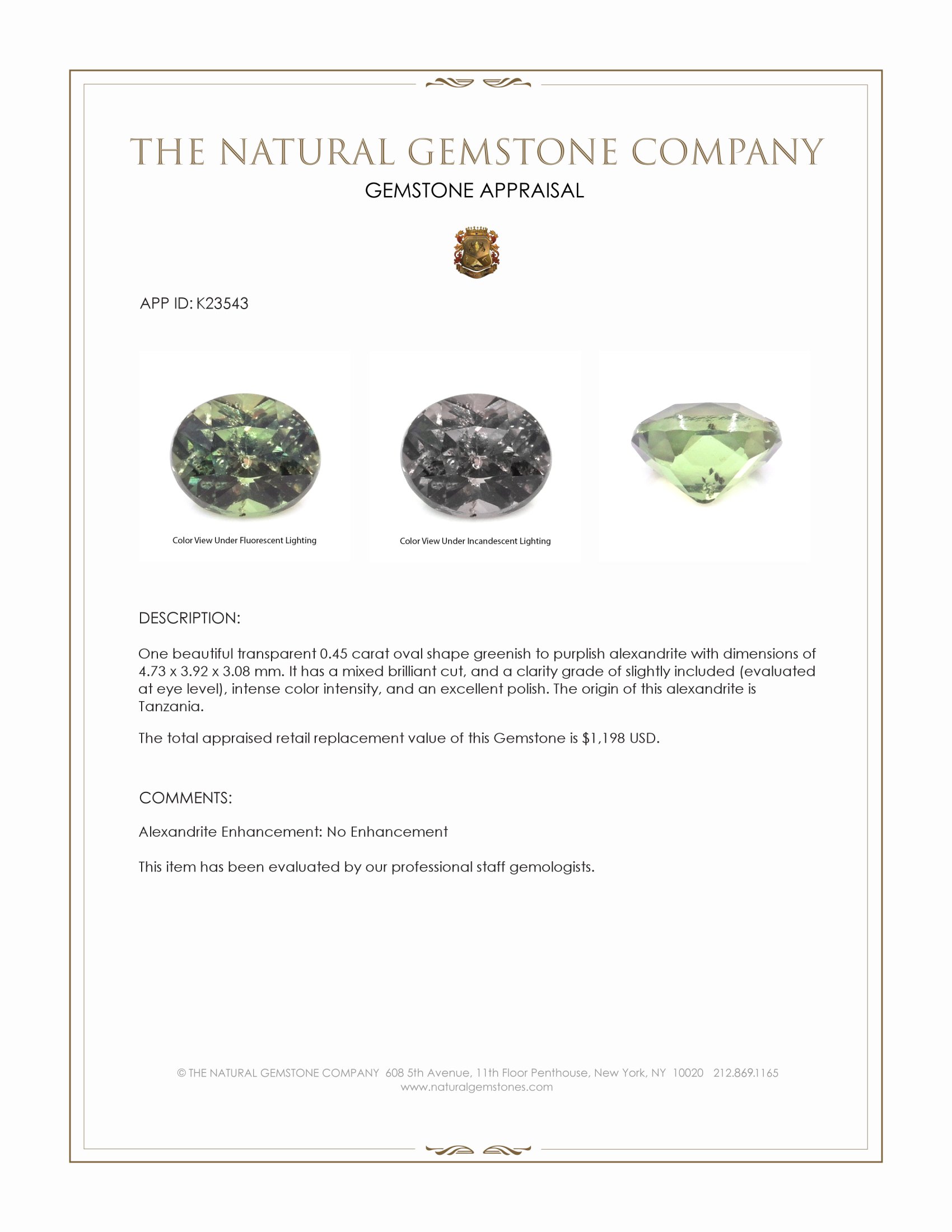 0.45 Ct. Alexandrite from Tanzania