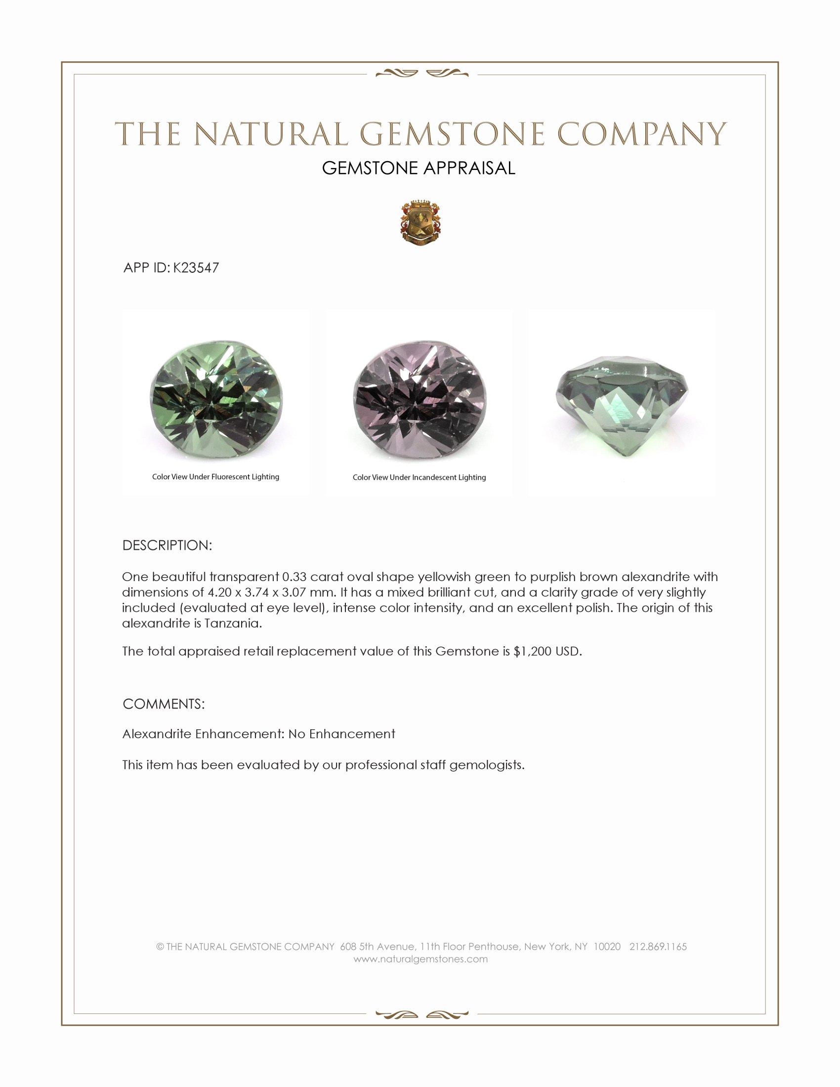 0.33 Ct. Alexandrite from Tanzania
