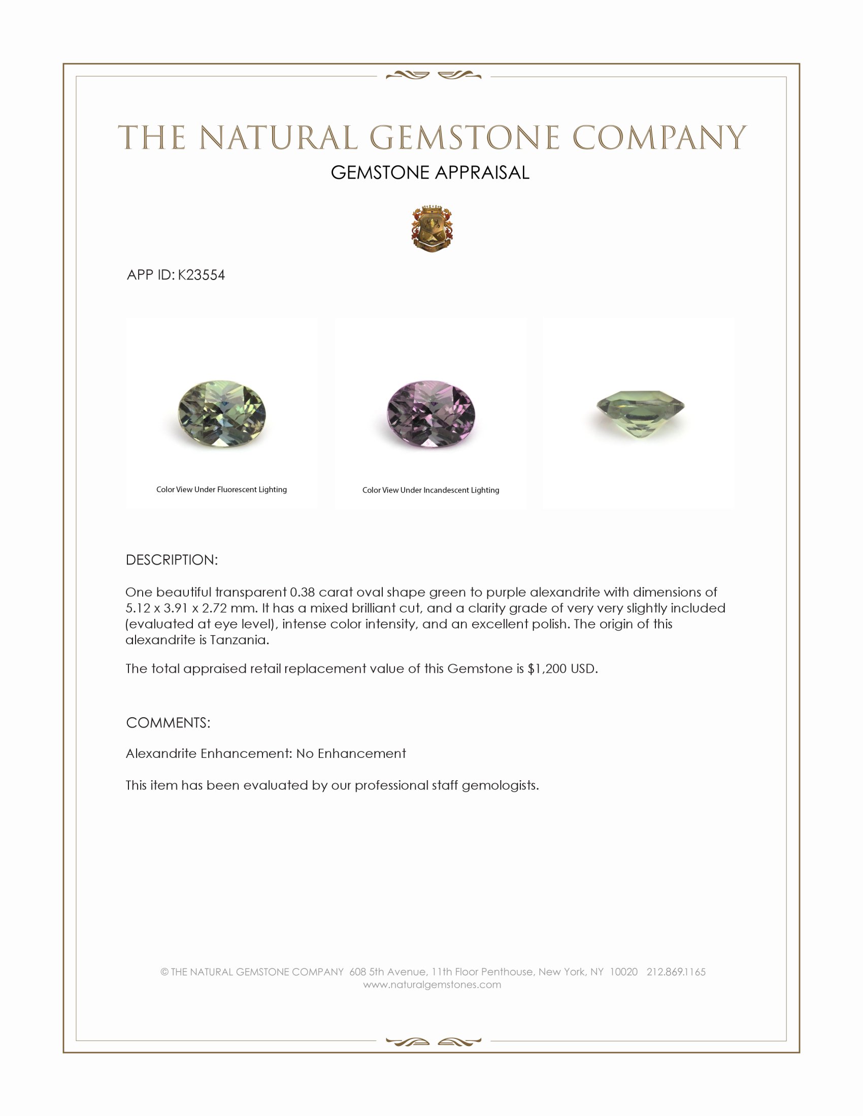 0.38 Ct. Alexandrite from Tanzania