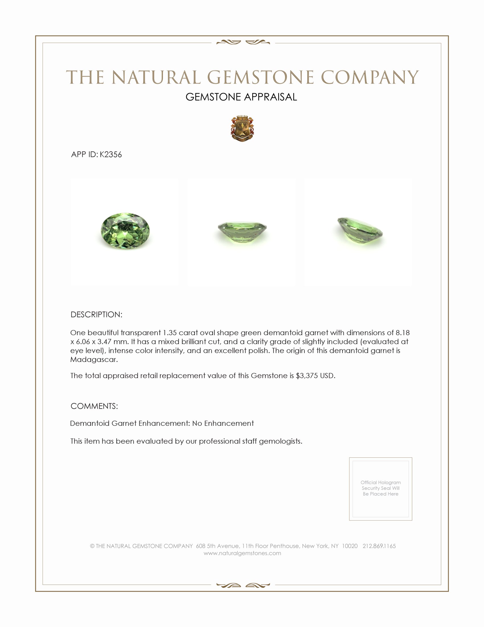 1.35 Ct. Demantoid Garnet from Madagascar