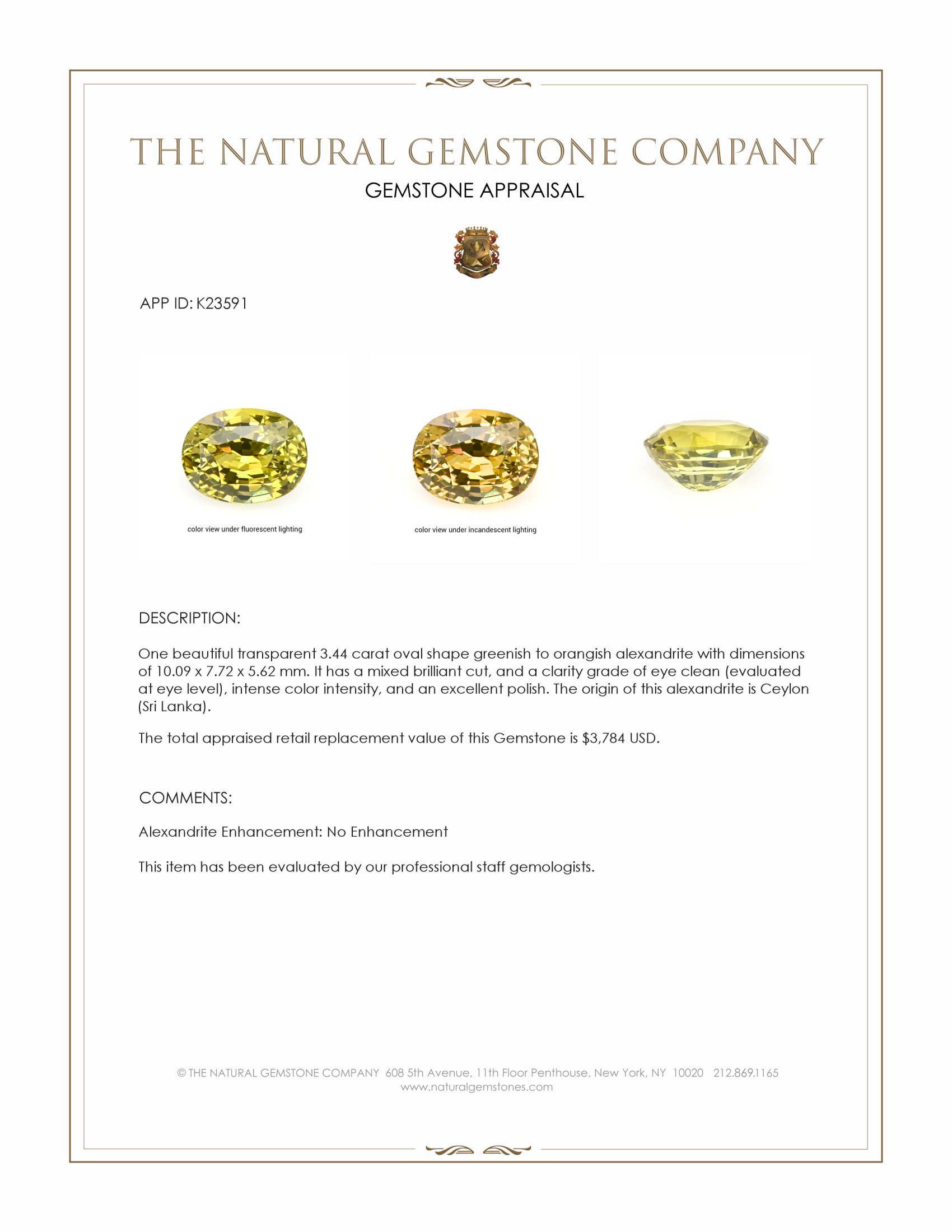 3.44 Ct. Alexandrite from Ceylon (Sri Lanka)
