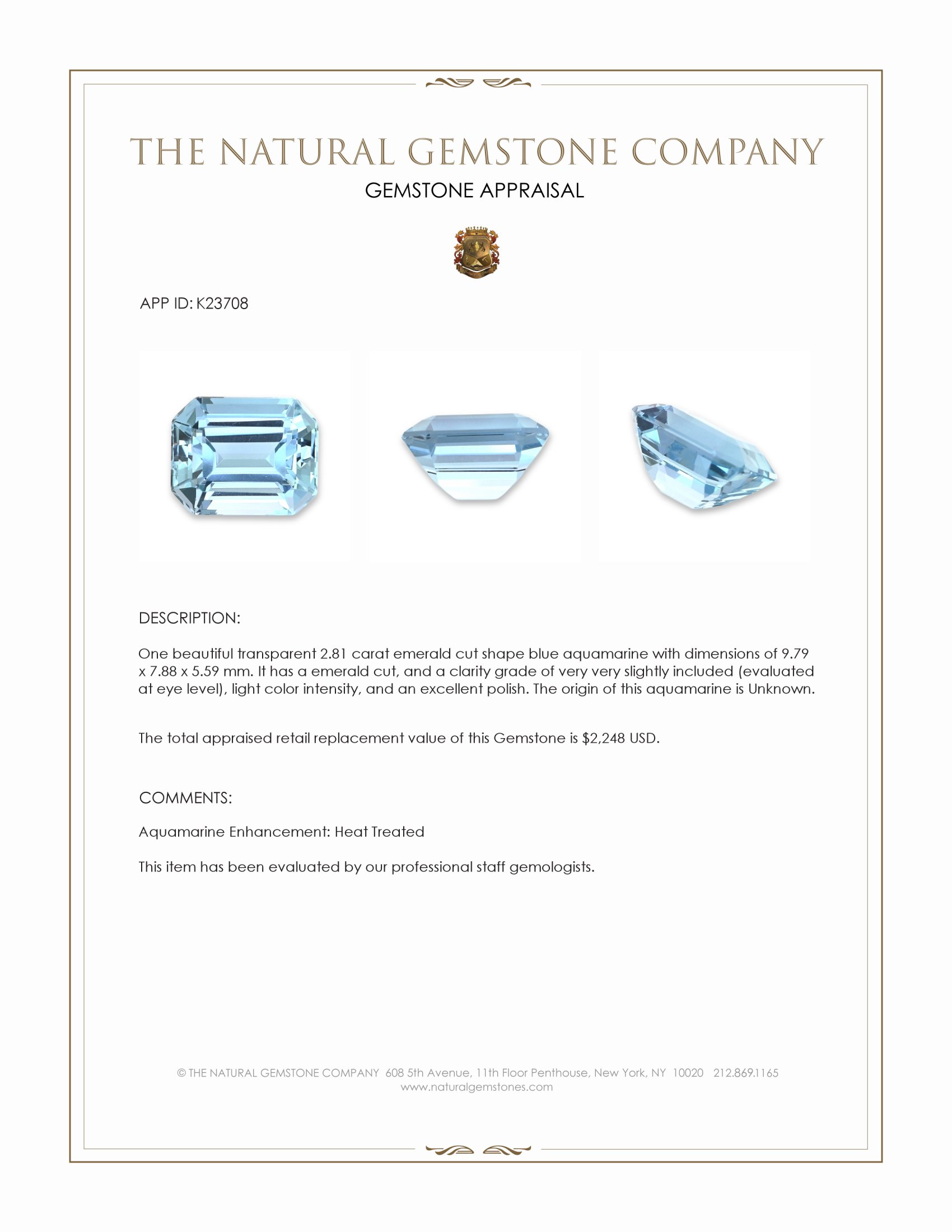 2.81 Ct. Blue Aquamarine