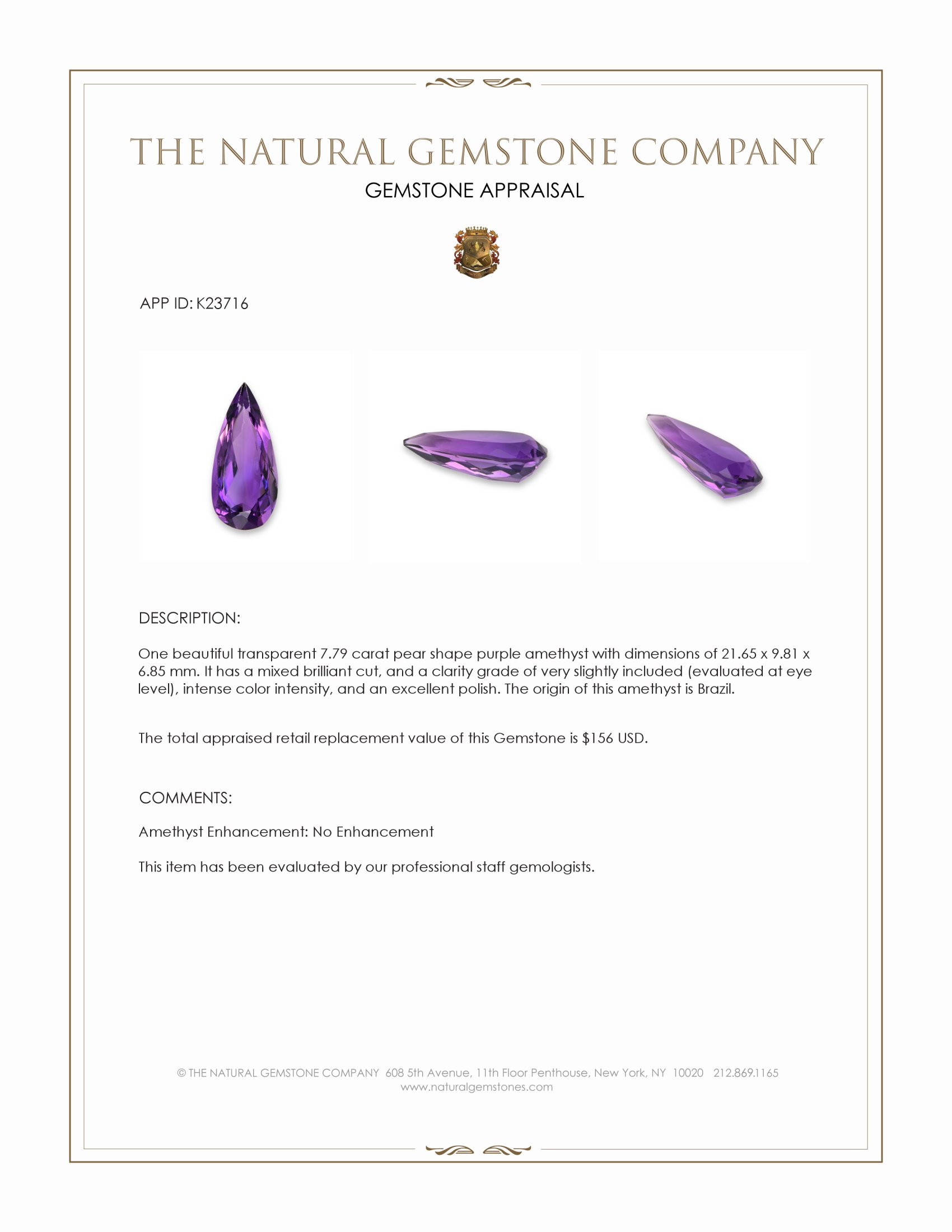 7.79 Ct. Purple Amethyst from Brazil