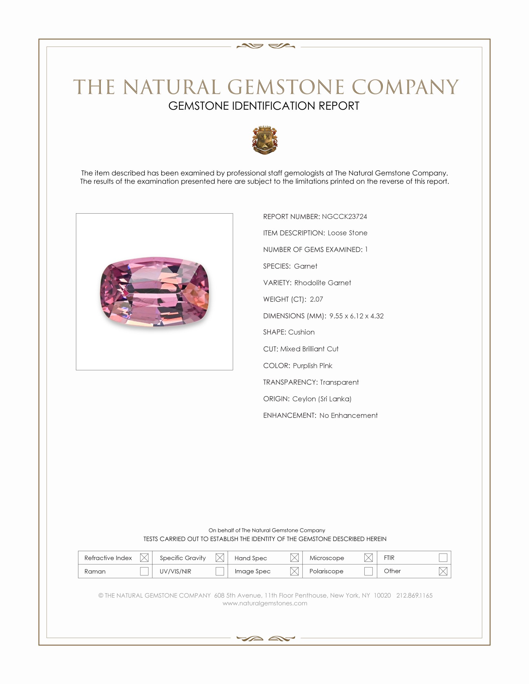 2.07 Ct. Purplish Pink Rhodolite Garnet from Ceylon (Sri Lanka)