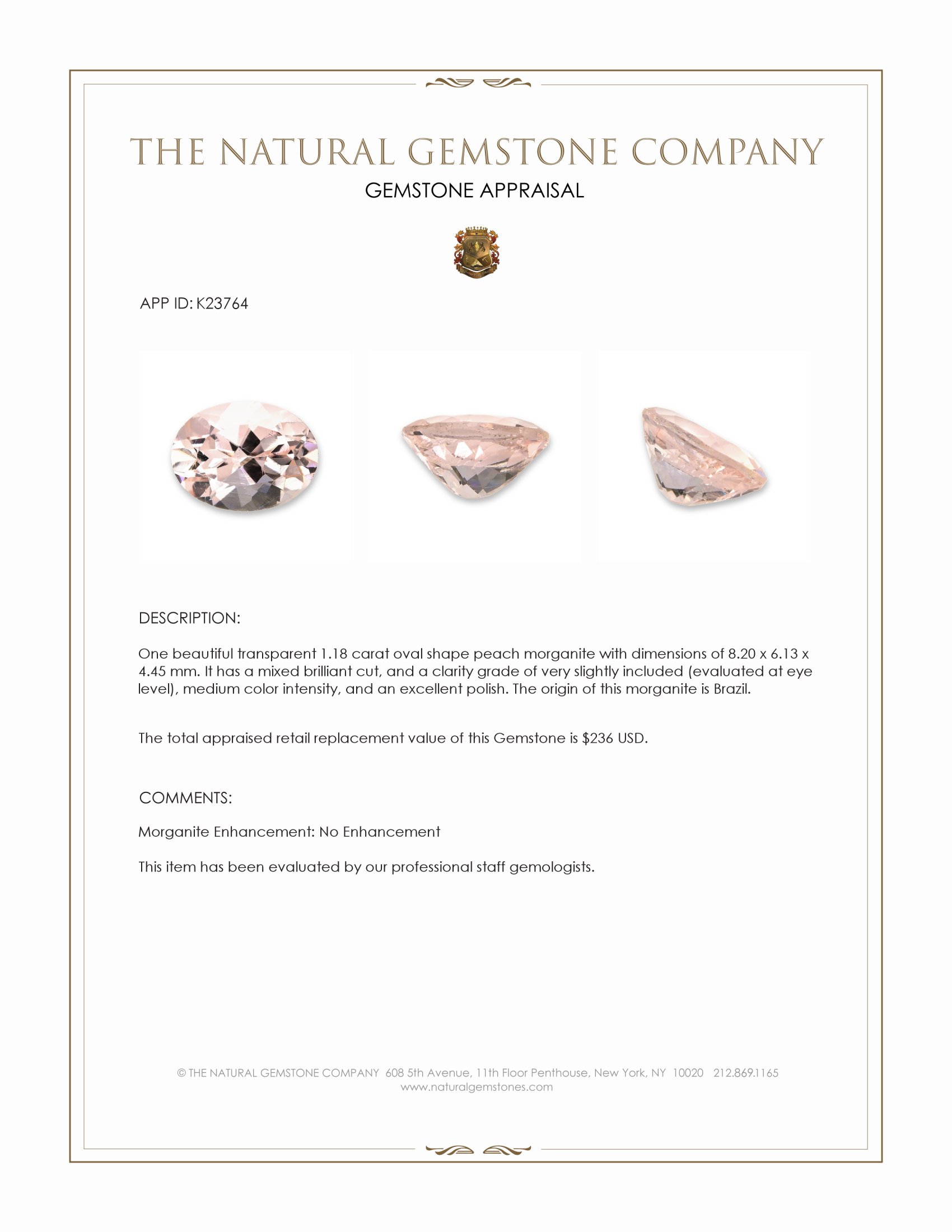 1.18 Ct. Peach Morganite from Brazil