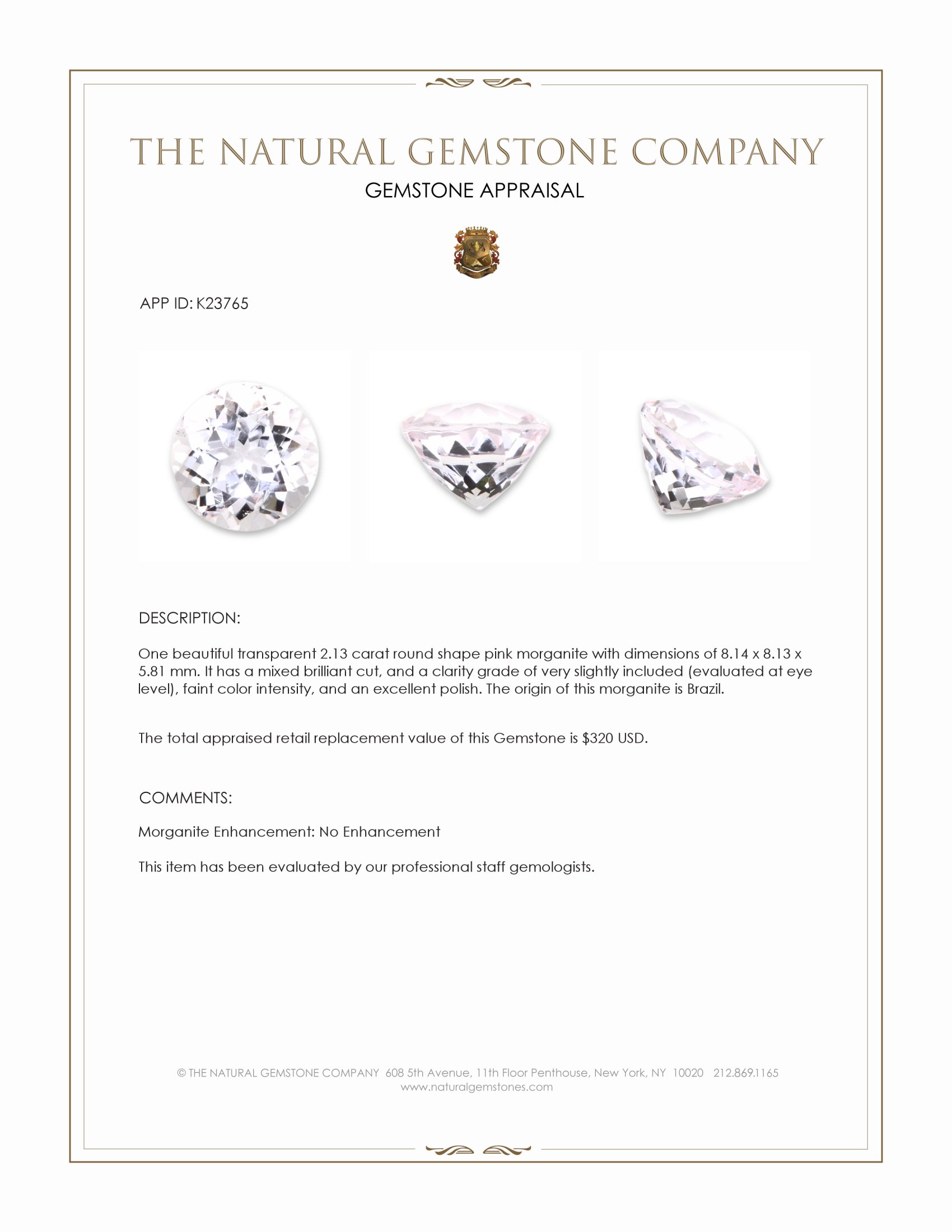 2.13 Ct. Pink Morganite from Brazil