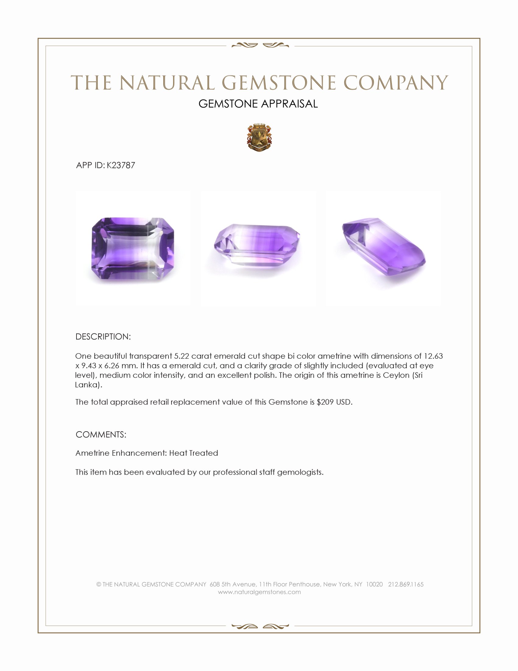 5.22 Ct. Bi Color Ametrine from Ceylon (Sri Lanka)