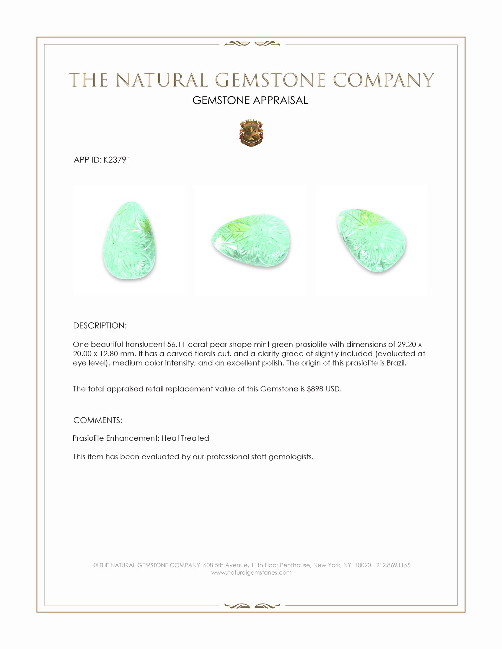 56.11 Ct. Mint Green Prasiolite from Brazil