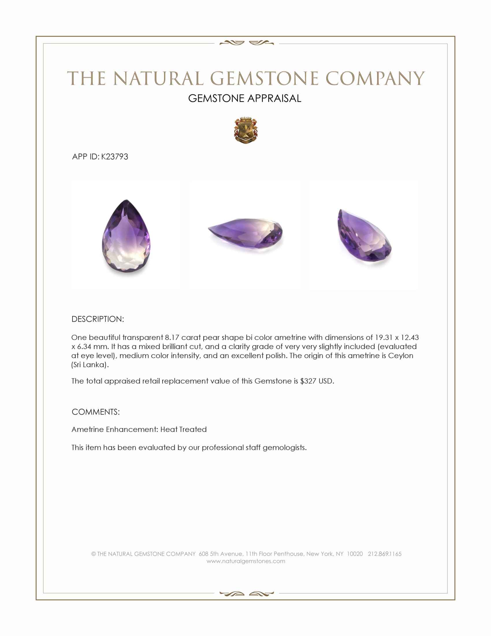 8.17 Ct. Bi Color Ametrine from Ceylon (Sri Lanka)