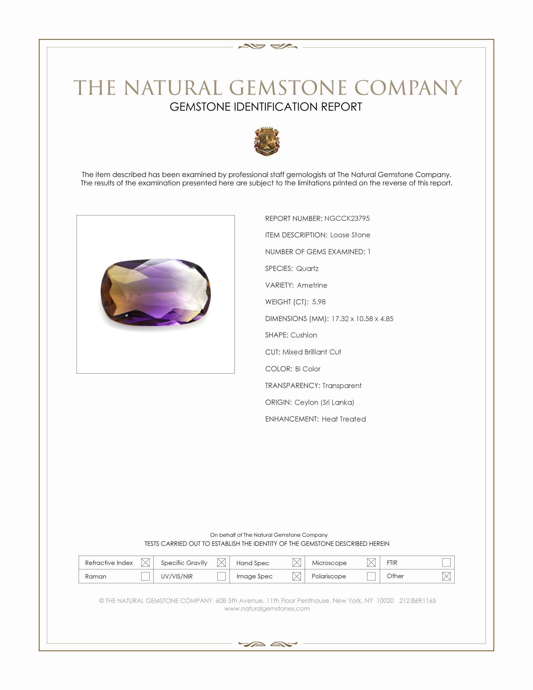 5.98 Ct. Bi Color Ametrine from Ceylon (Sri Lanka)