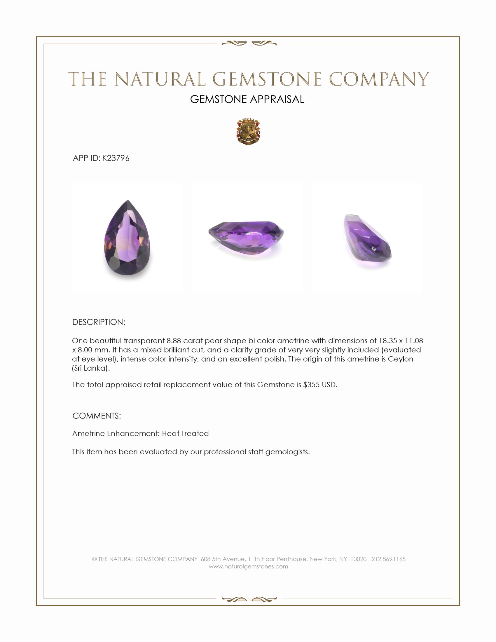 8.88 Ct. Bi Color Ametrine from Ceylon (Sri Lanka)