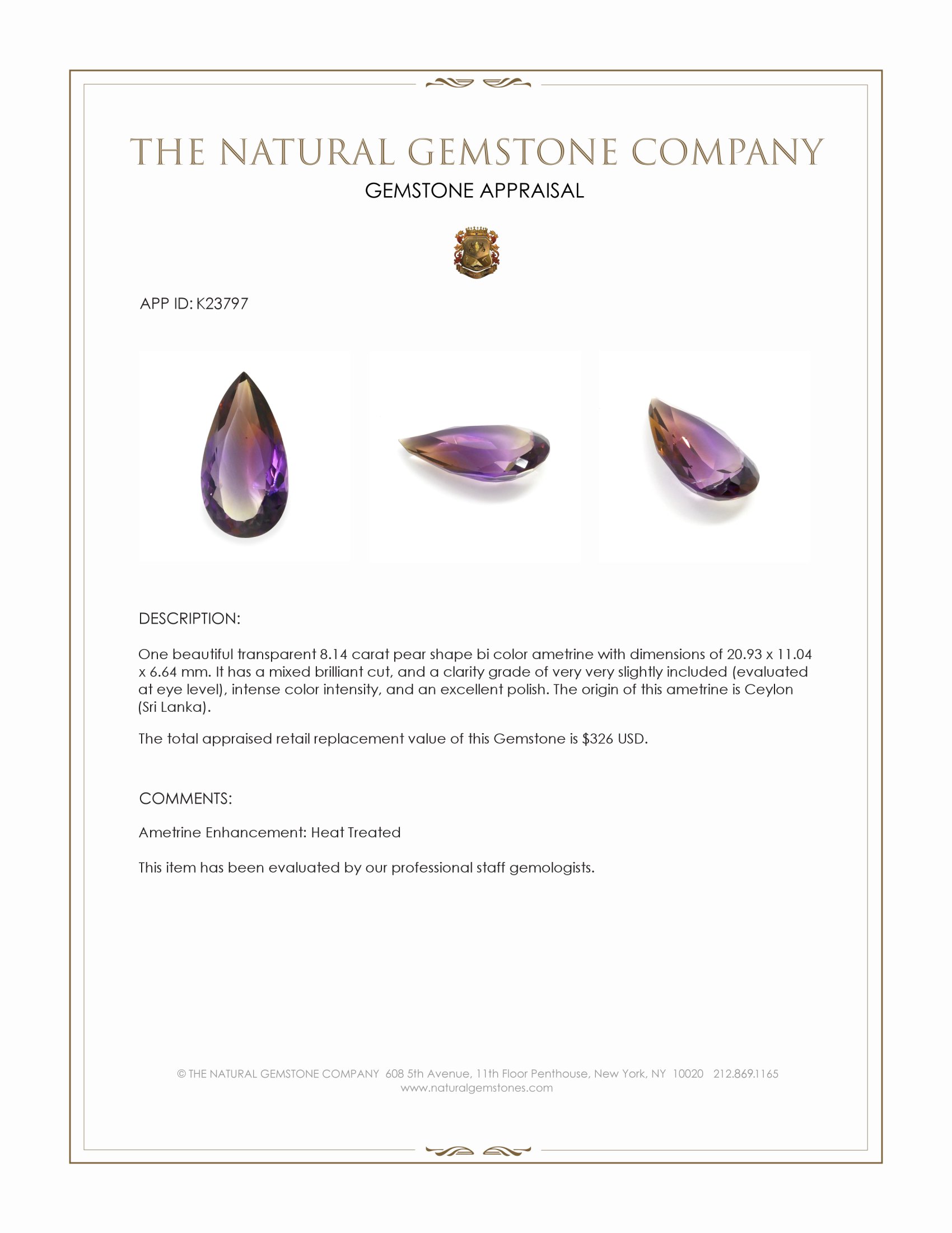 8.14 Ct. Bi Color Ametrine from Ceylon (Sri Lanka)