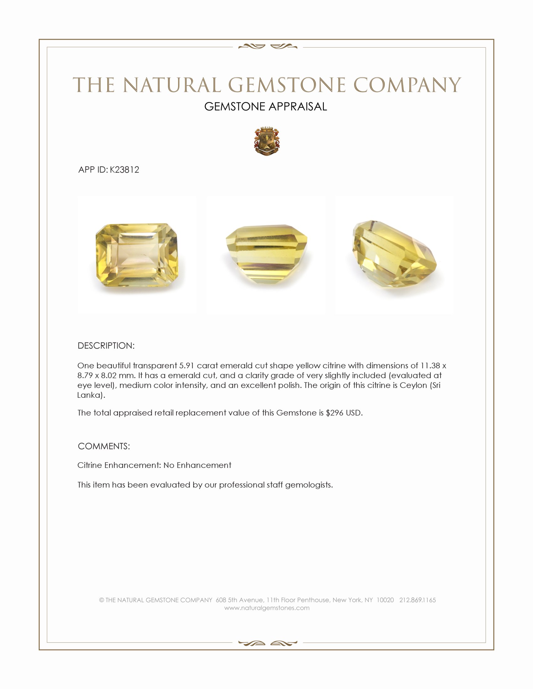 5.91 Ct. Yellow Citrine from Ceylon (Sri Lanka)