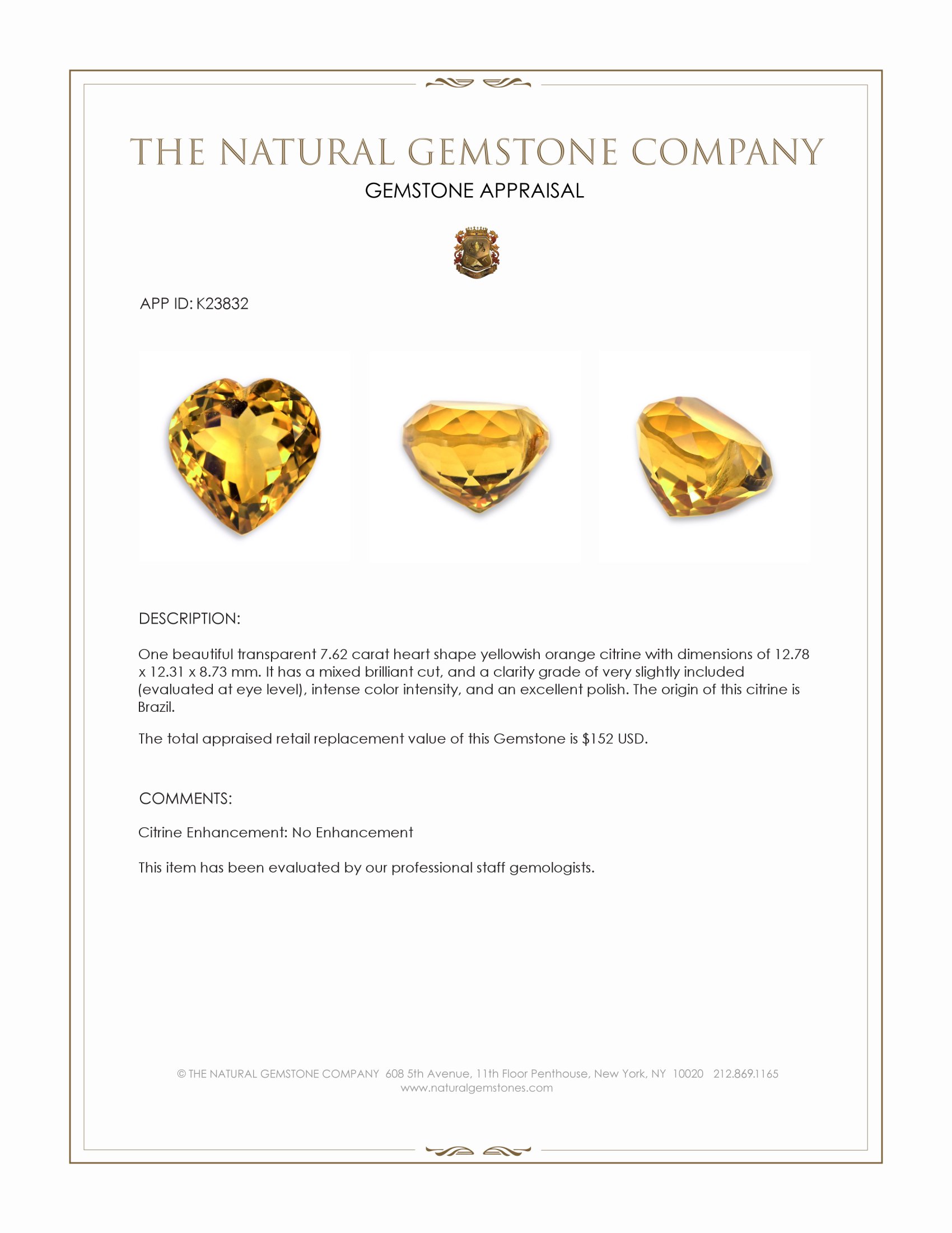 7.62 Ct. Yellowish Orange Citrine from Brazil