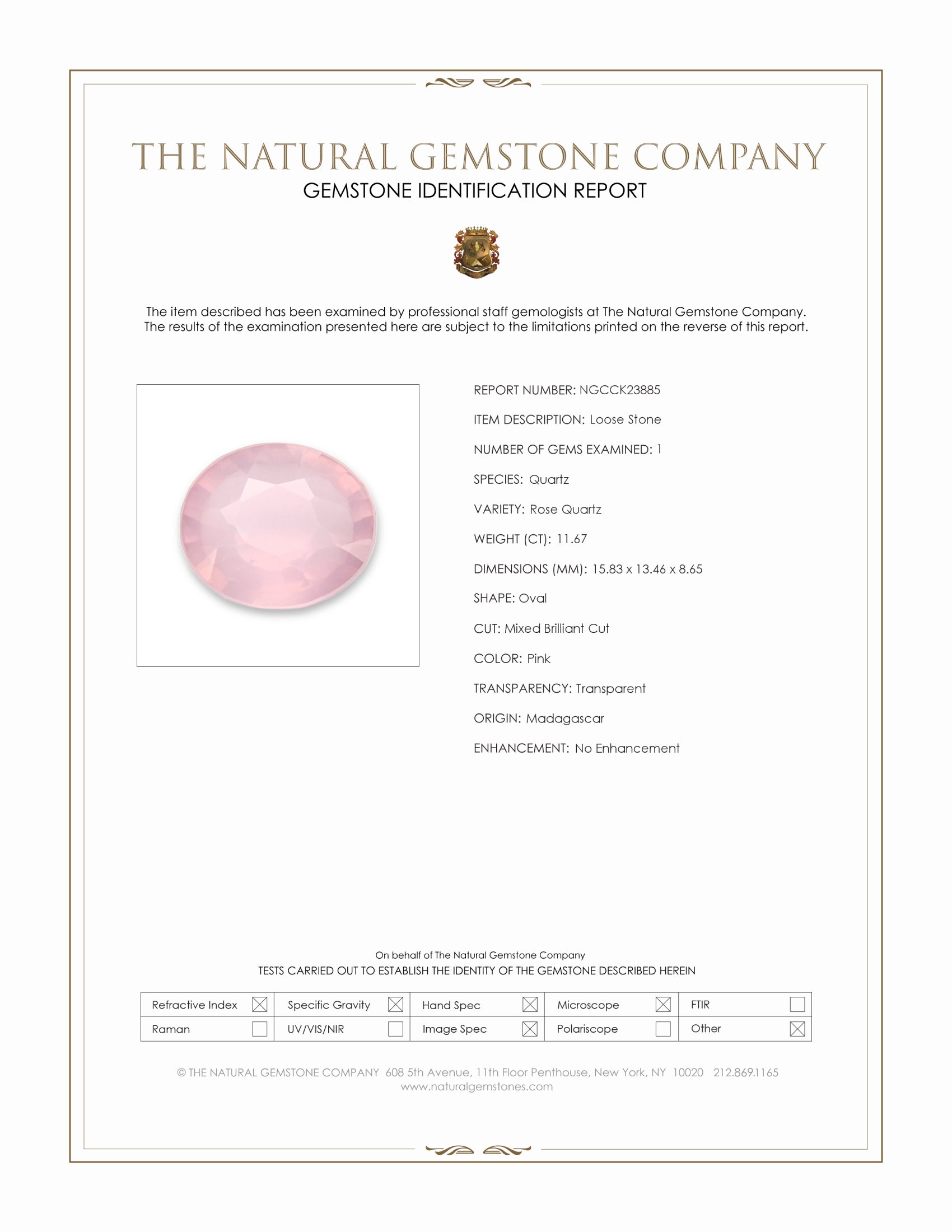 11.67 Ct. Pink Rose Quartz from Madagascar