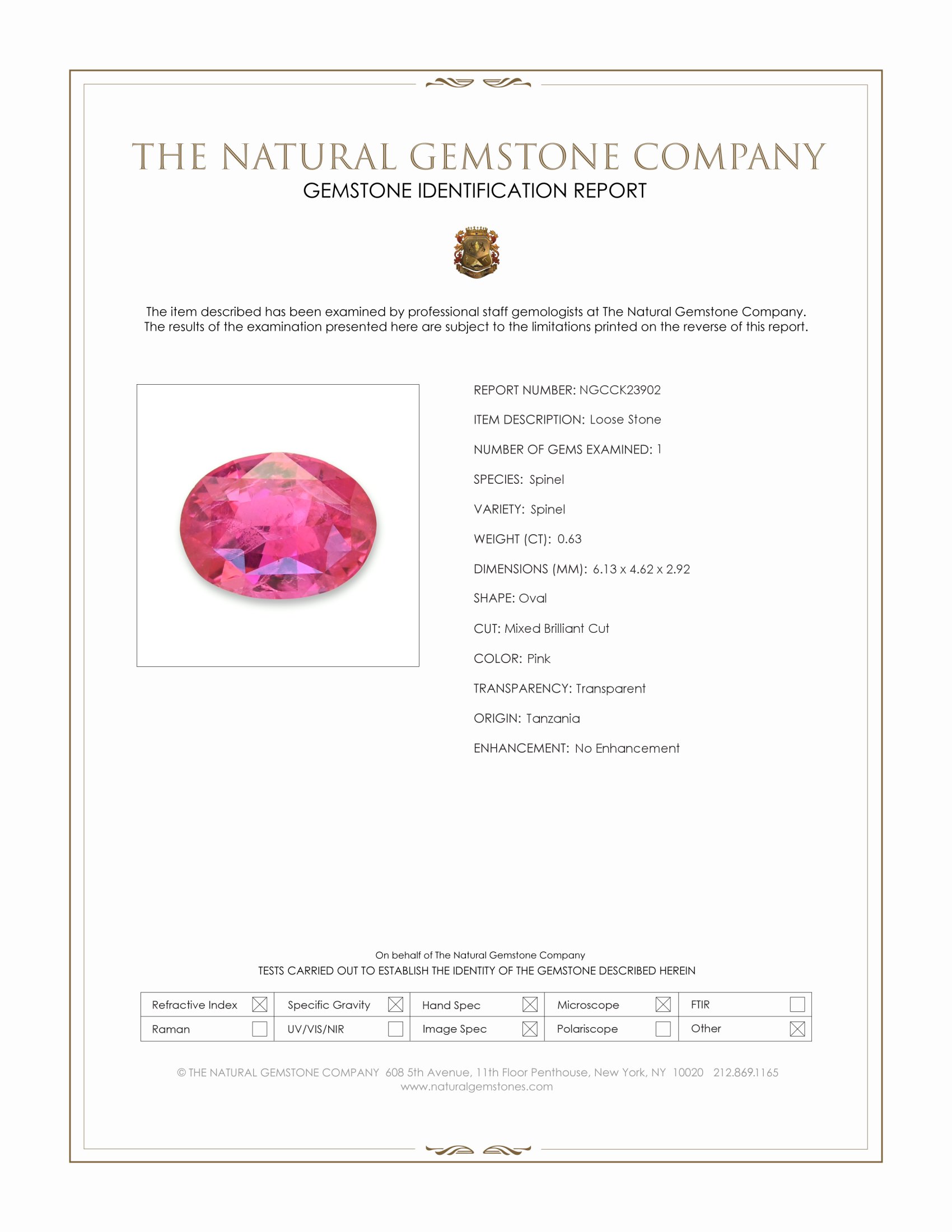 0.63 Ct. Pink Spinel from Tanzania