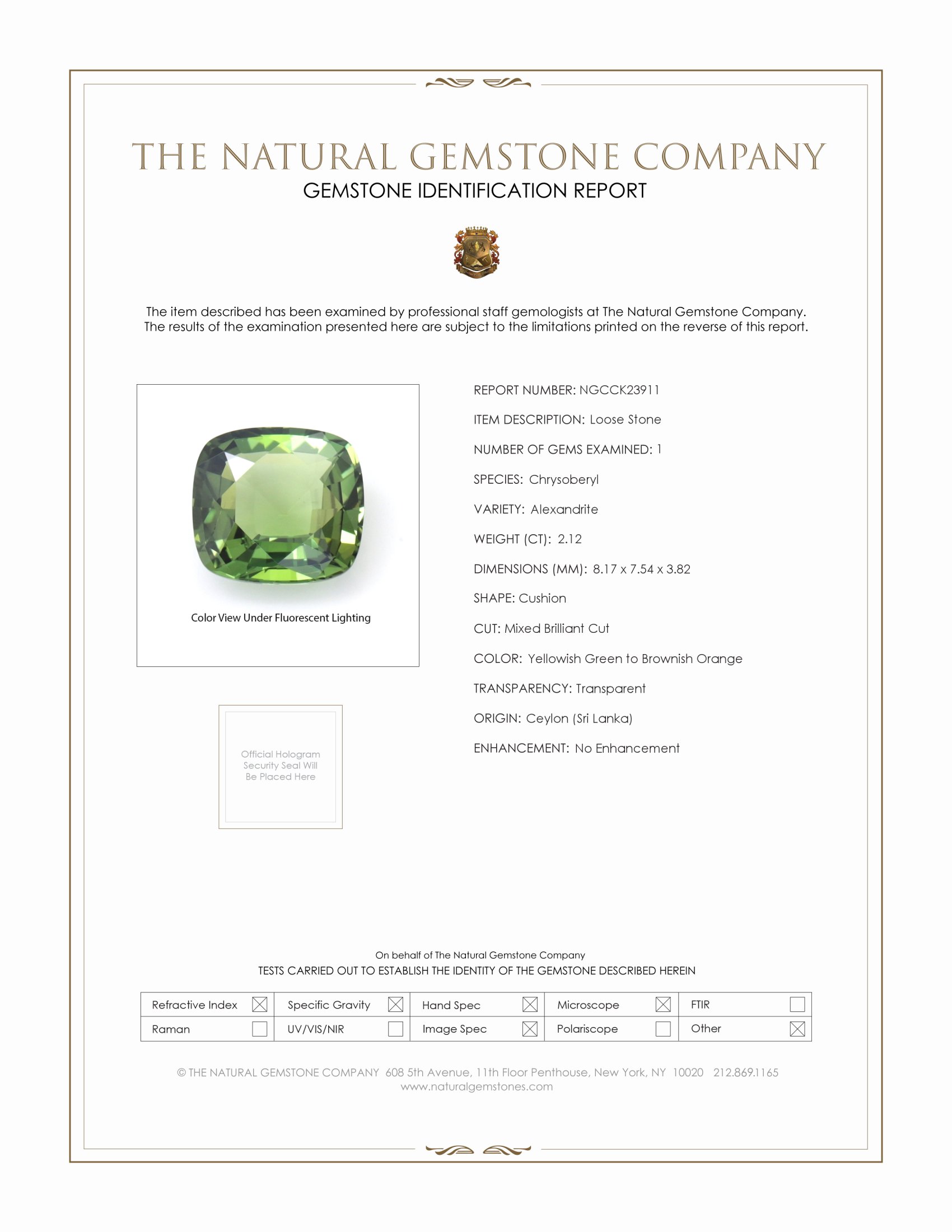 2.12 Ct. Alexandrite from Ceylon (Sri Lanka)