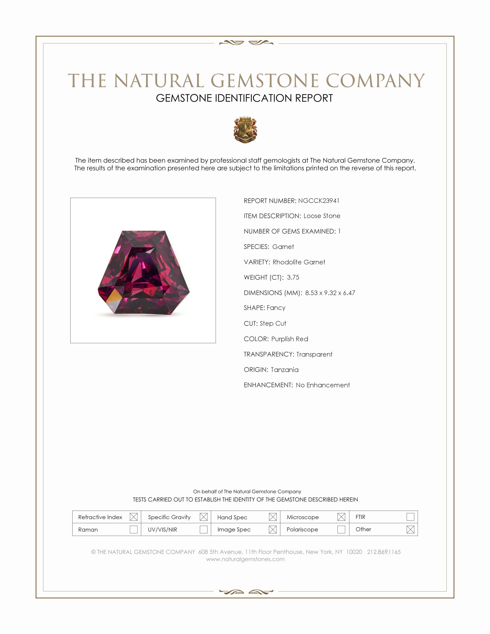 3.75 Ct. Purplish Red Rhodolite Garnet from Tanzania