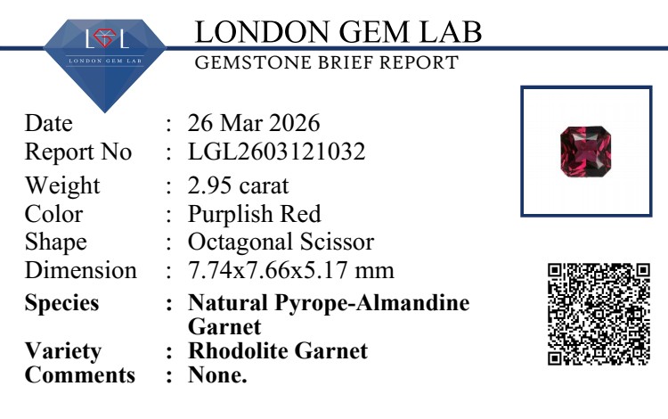 2.95 Ct. Pinkish Red Garnet from Tanzania