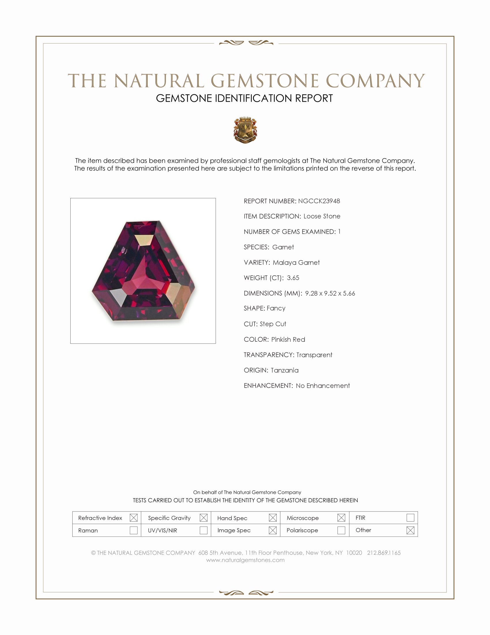 3.65 Ct. Pinkish Red Malaya Garnet from Tanzania