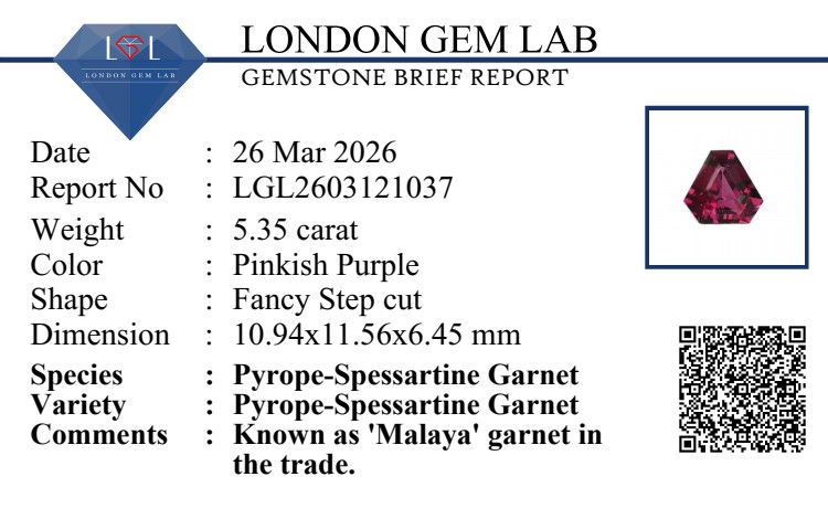 5.33 Ct. Purplish Pink Garnet from Tanzania