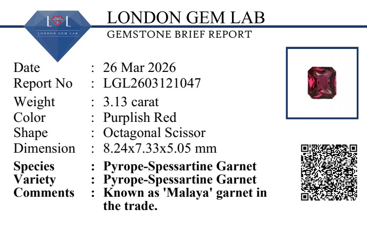 3.13 Ct. Purplish Red Garnet from Tanzania