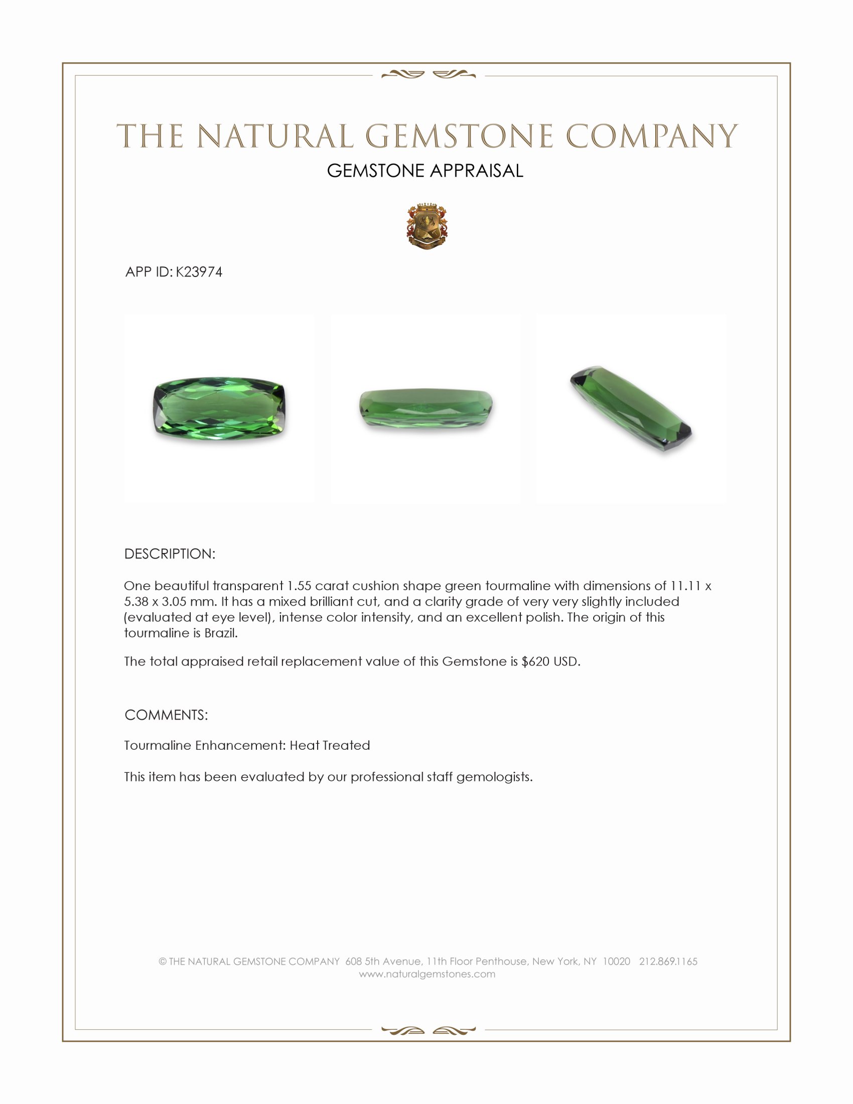 1.55 Ct. Green Tourmaline from Brazil
