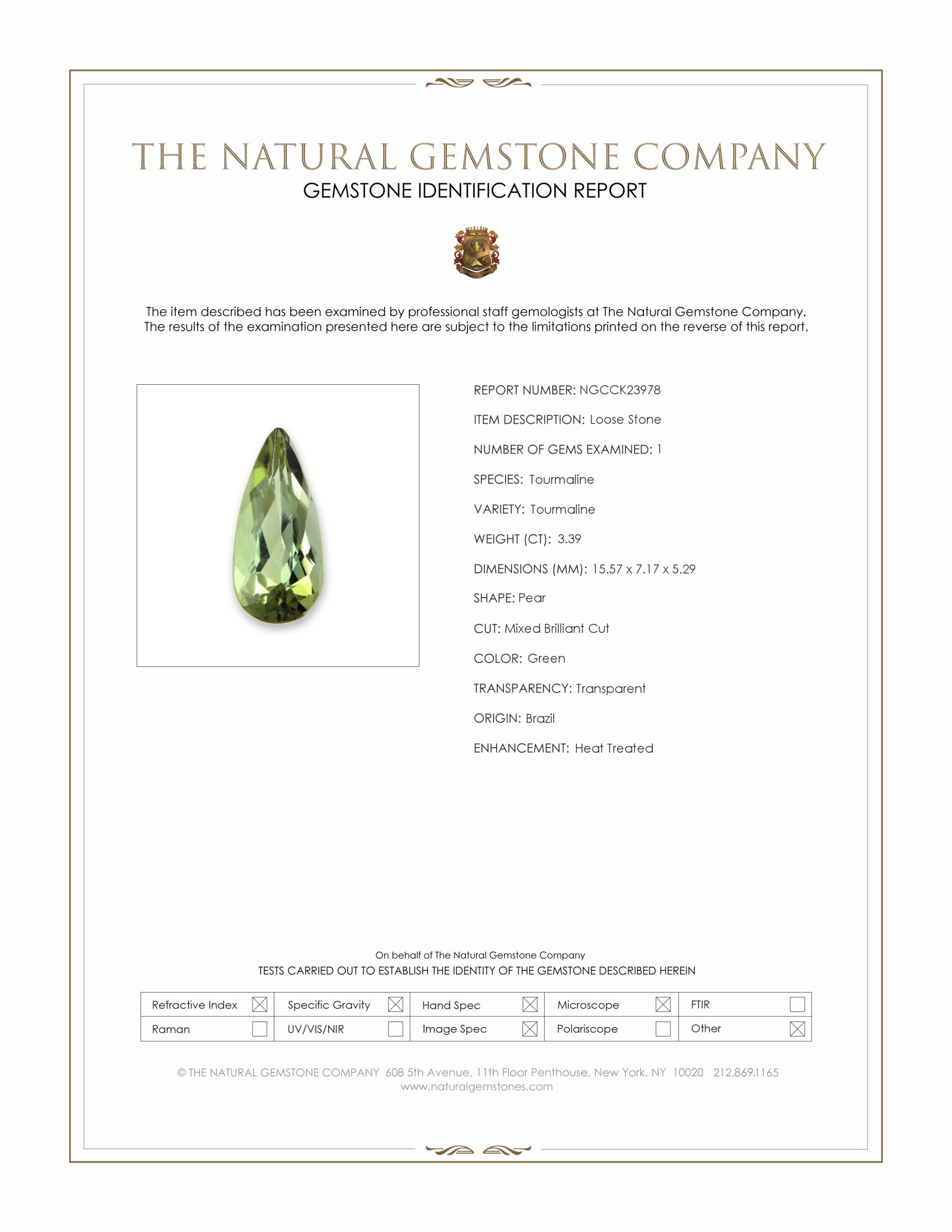 3.39 Ct. Green Tourmaline from Brazil
