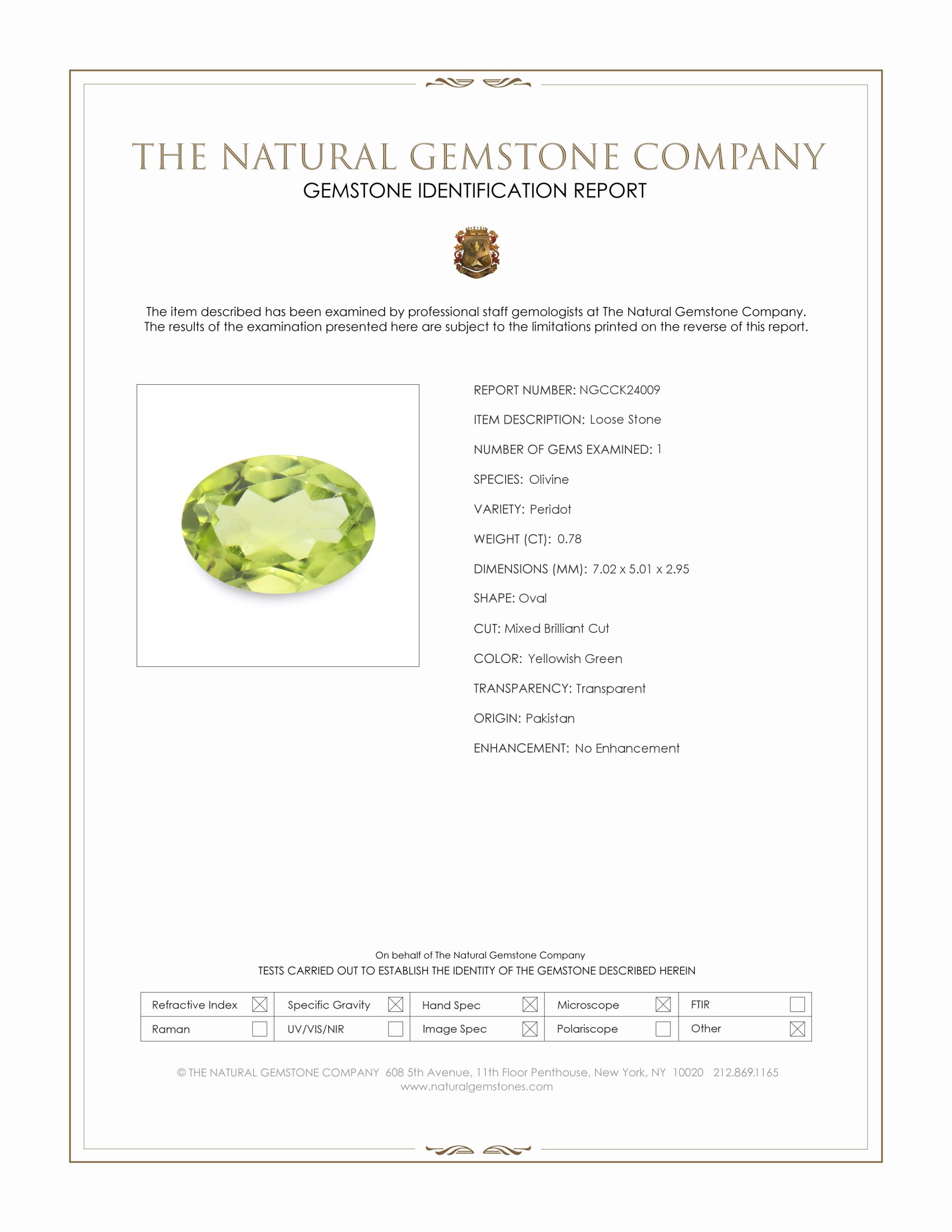 0.78 Ct. Yellowish Green Peridot from Pakistan